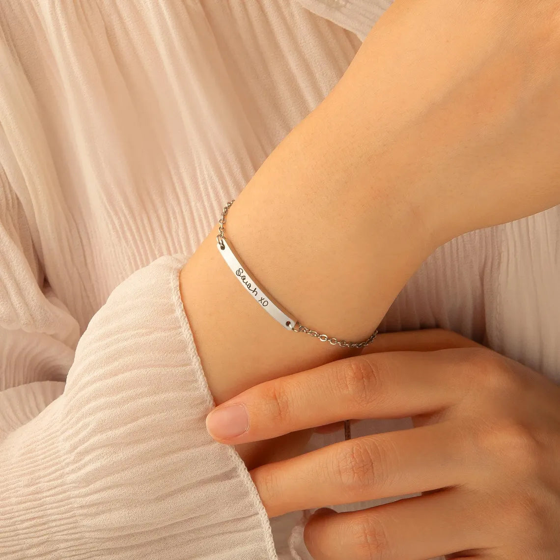 Custom Handwriting Small Bar Bracelet