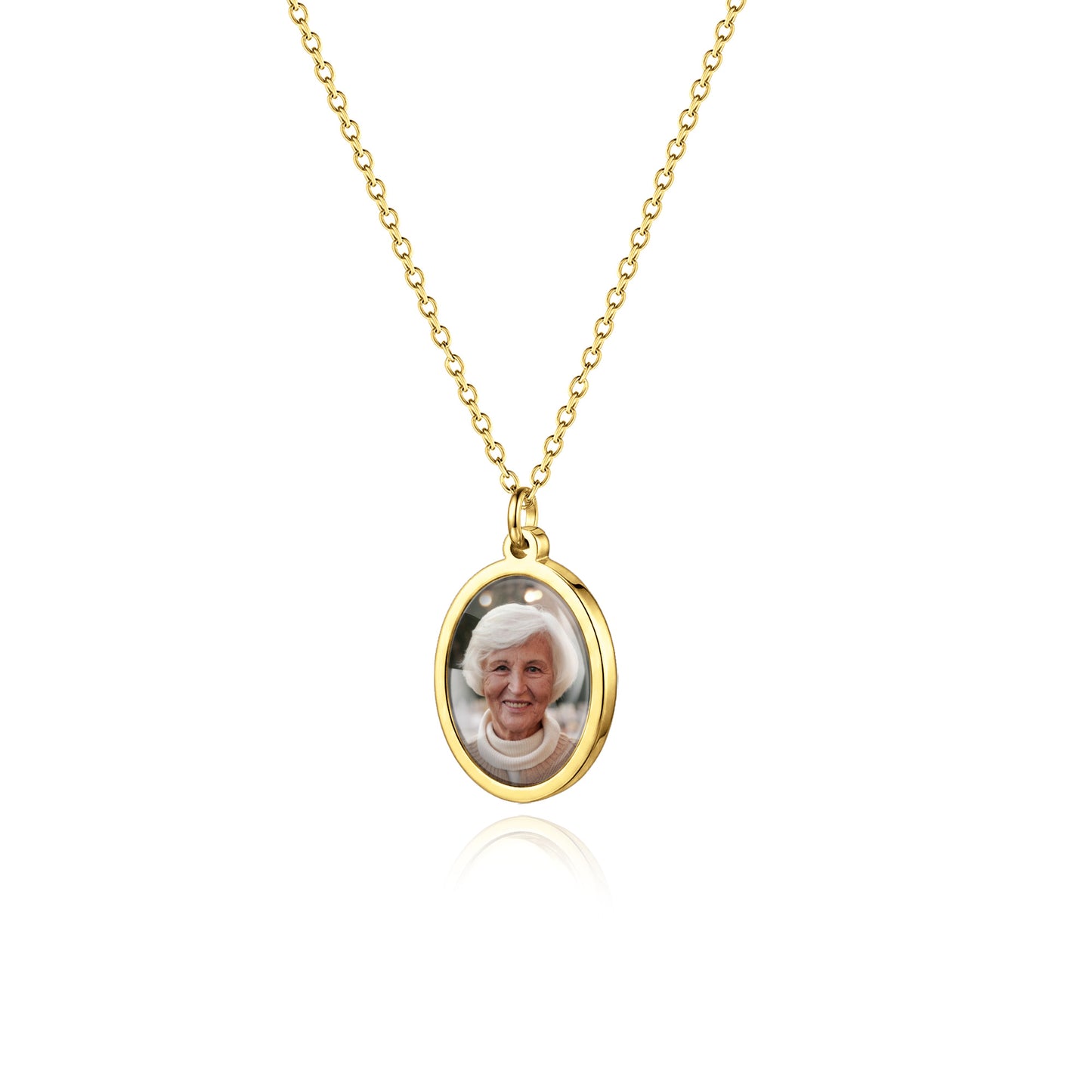 Personalized Oval Photo Pendant Necklace with Glass Dome Cab