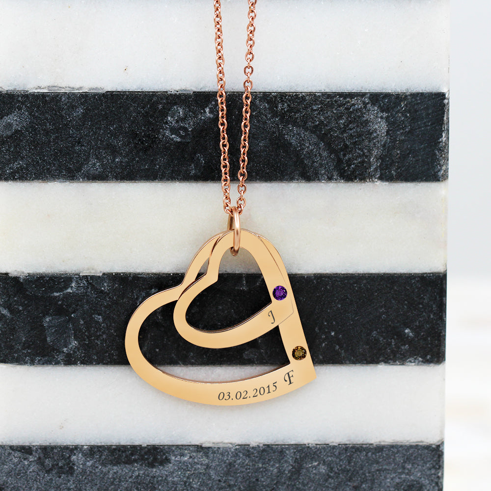 2 Heart Birthstone Necklace