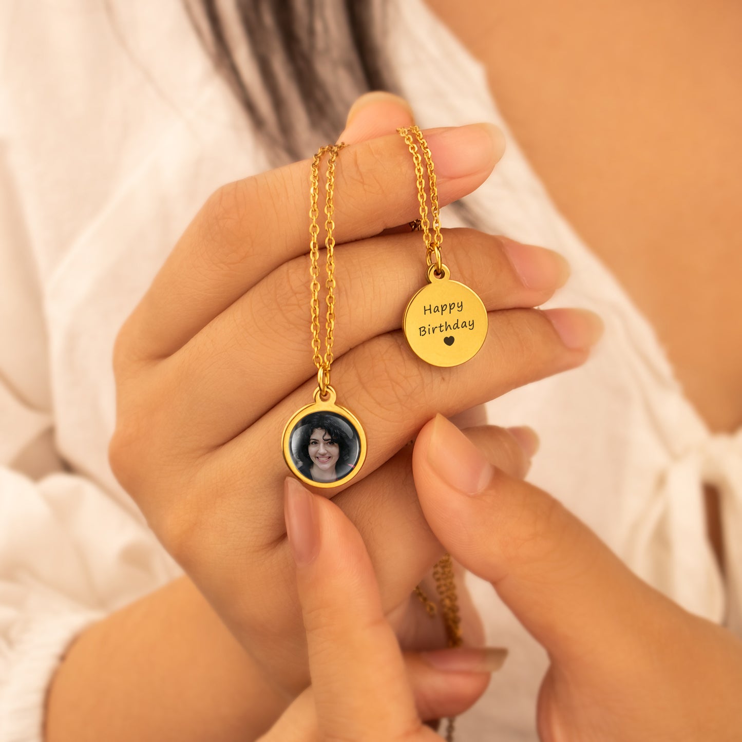 Personalized Round Photo Pendant Necklace with Glass Dome Cab