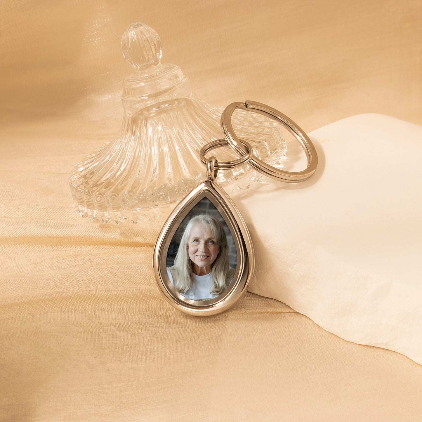 Glass Teardrop Photo Locket Keychain