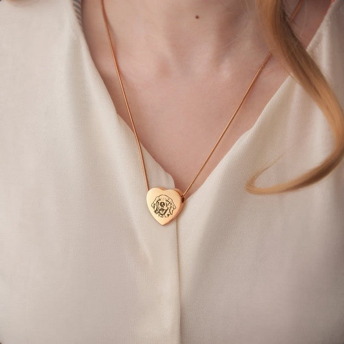 Pet Portrait Heart Memorial Necklace