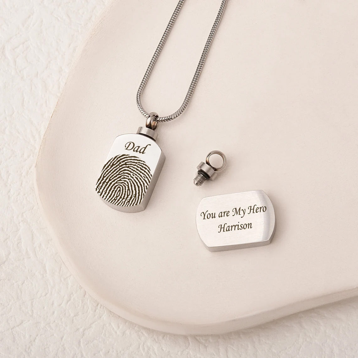 Half Fingerprint Memorial Dog Tag Necklace