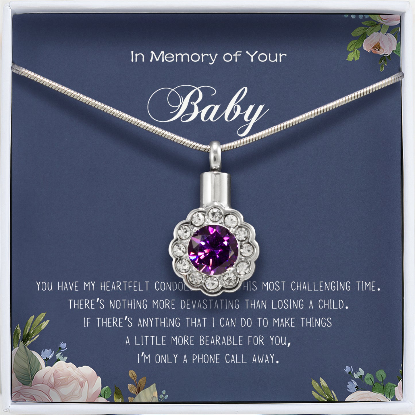 In Loving Memory of Your Baby Crystal Flower Memorial Necklace