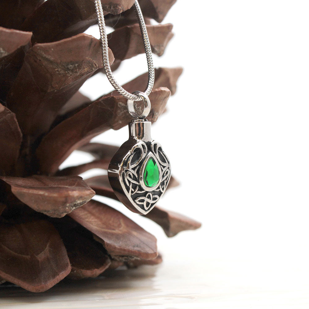 Green Crystal Celtic Memorial Necklace