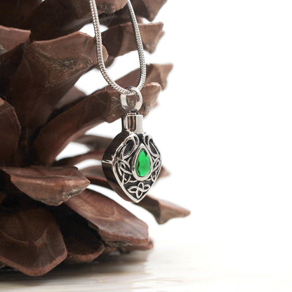 Green Crystal Celtic Memorial Necklace