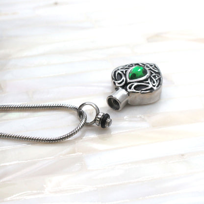 Green Crystal Celtic Memorial Necklace