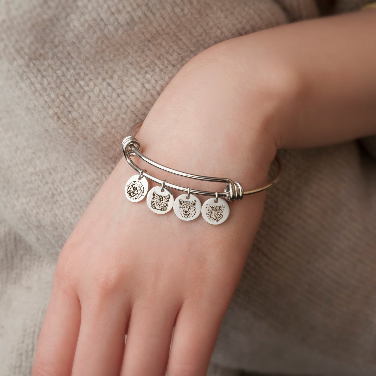 Custom Pet Portrait Charm Adjustable Bracelet