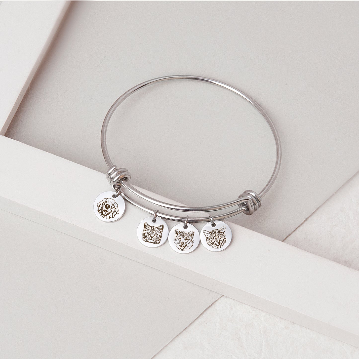 Custom Pet Portrait Charm Adjustable Bracelet