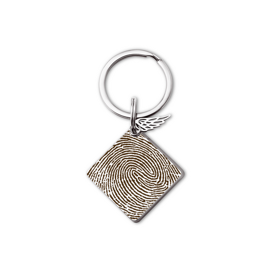 Fingerprint Diamond Key Chain with Angel Wing Charm