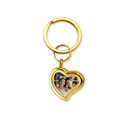 Glass Sideways Heart Photo Locket Keychain