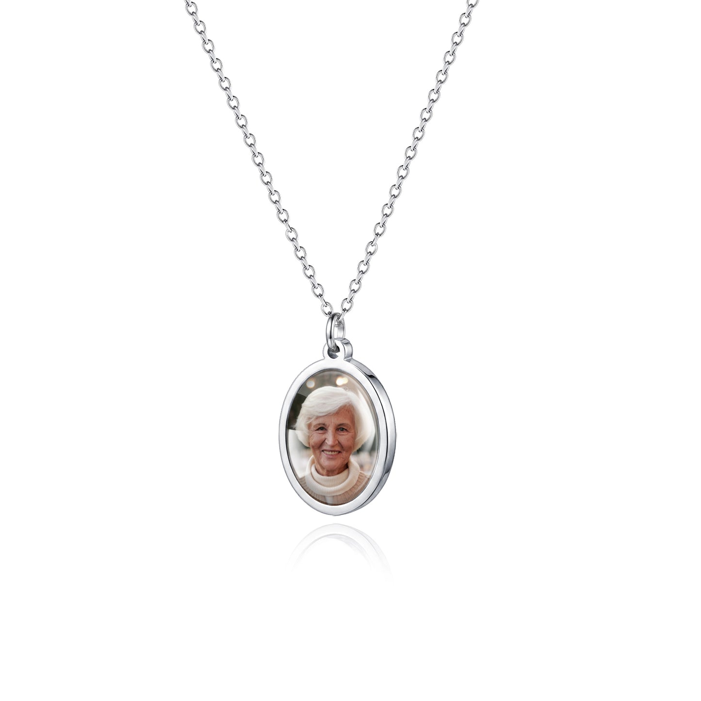 Personalized Oval Photo Pendant Necklace with Glass Dome Cab