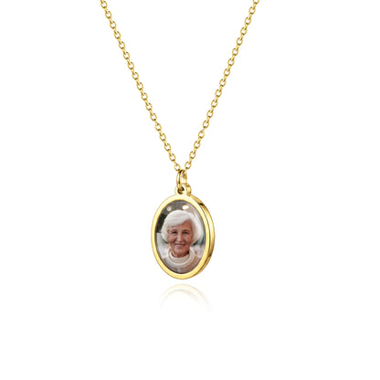 Personalized Oval Photo Pendant Necklace with Glass Dome Cab