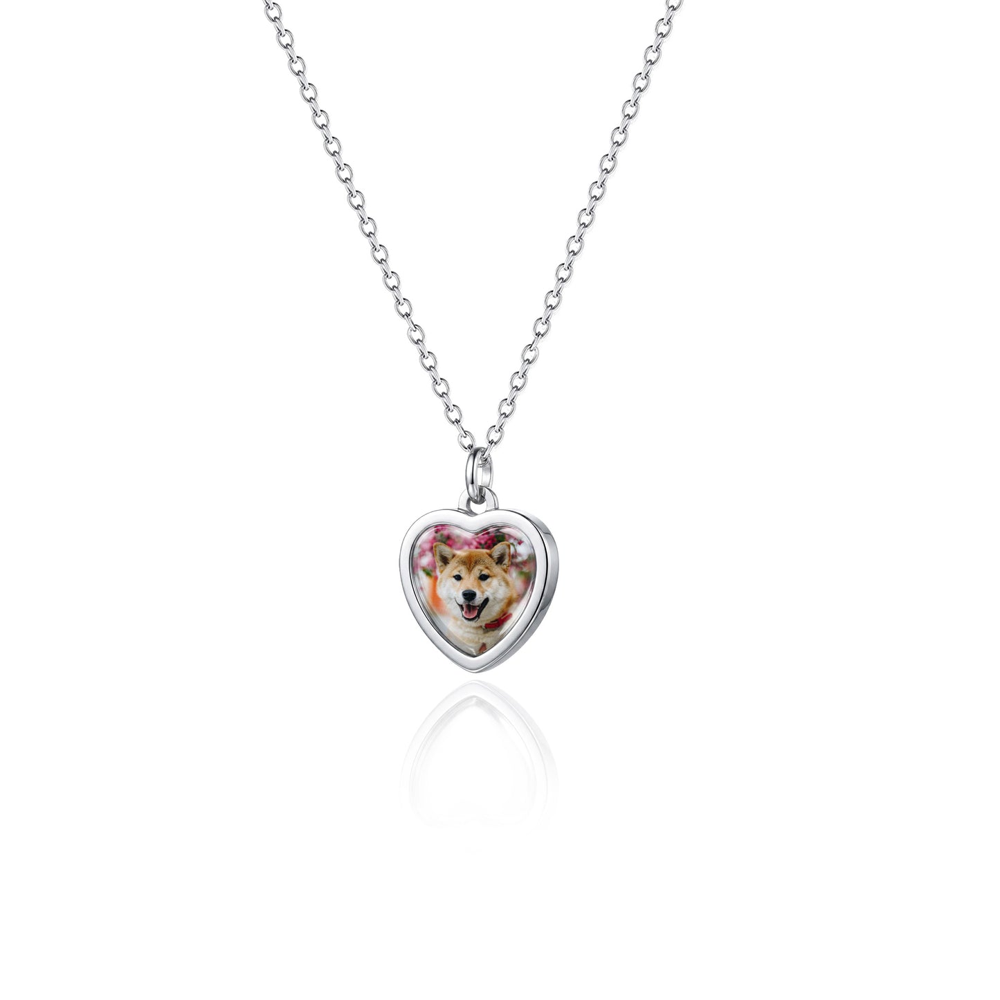Personalized Heart Photo Pendant Necklace with Glass Dome Cab