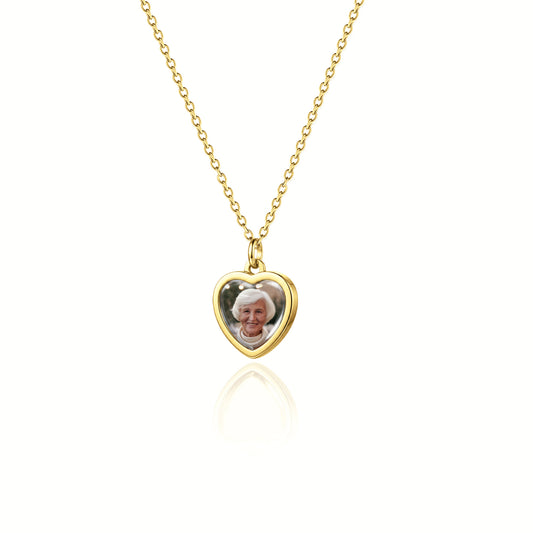 Personalized Heart Photo Pendant Necklace with Glass Dome Cab