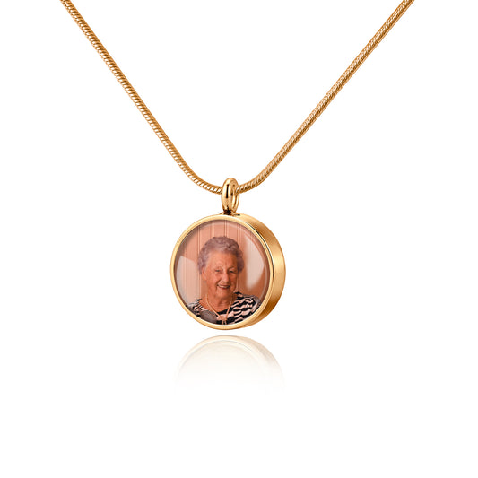 Round Memorial Ashes Holder Necklace with Photo