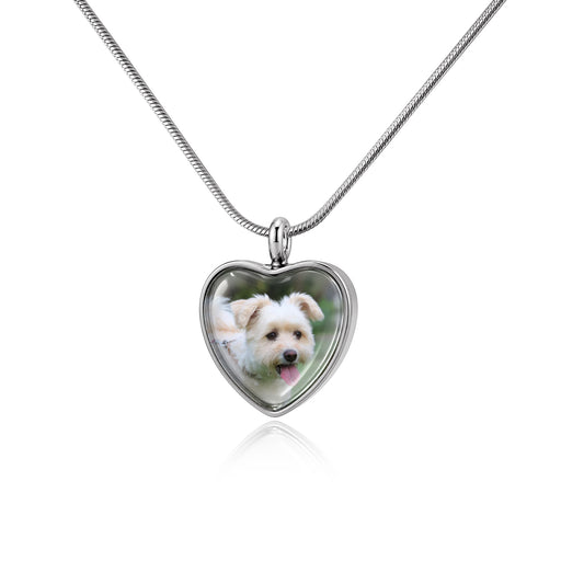 Heart Pet Memorial Ashes Holder Necklace with Photo
