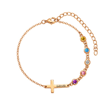 Custom Cross Birthstone Bracelet