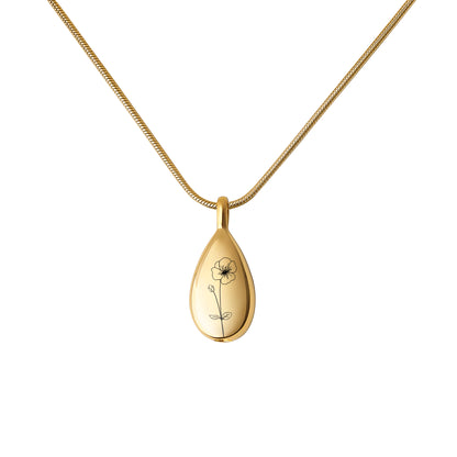 Birth Flower Teardrop Memorial Necklace