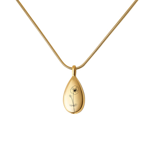 Birth Flower Teardrop Memorial Necklace