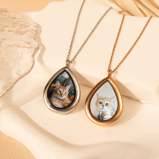 Teardrop Pet Photo Locket Necklace