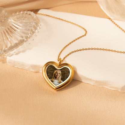 Heart Glass Photo Locket Necklace