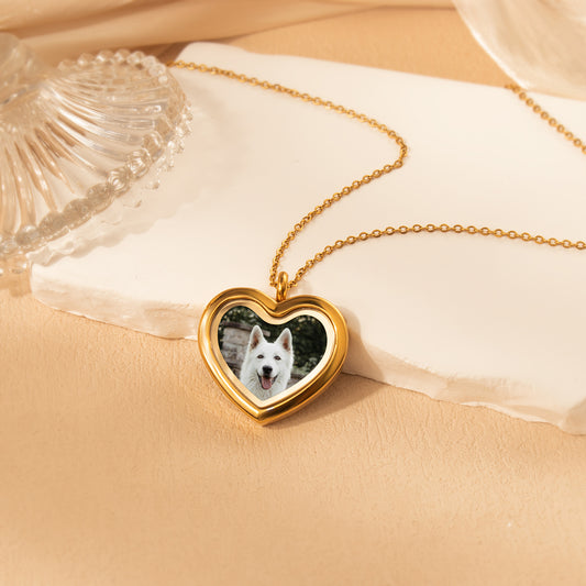 Heart Glass Pet Photo Locket Necklace