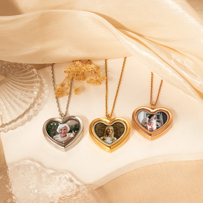 Heart Glass Photo Locket Necklace