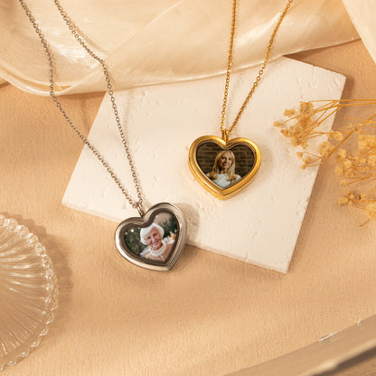 Heart Glass Photo Locket Necklace
