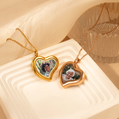 Glass Sideways Heart Photo Locket Necklace