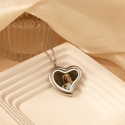 Glass Sideways Heart Photo Locket Necklace