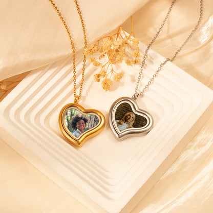 Glass Sideways Heart Photo Locket Necklace