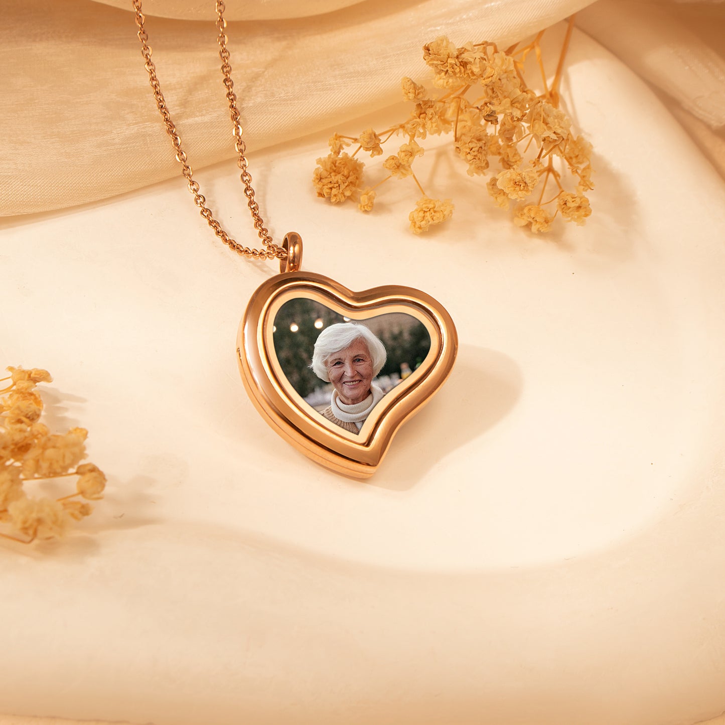 Glass Sideways Heart Photo Locket Necklace