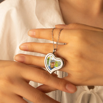 Glass Sideways Heart Photo Locket Necklace