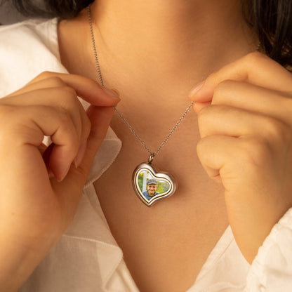 Glass Sideways Heart Photo Locket Necklace