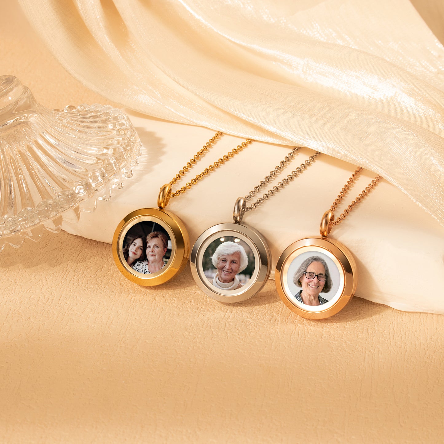 Glass Round Photo Locket Necklace