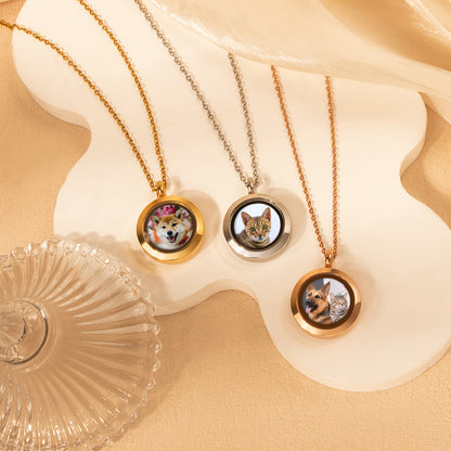 Glass Round Pet Photo Locket Necklace