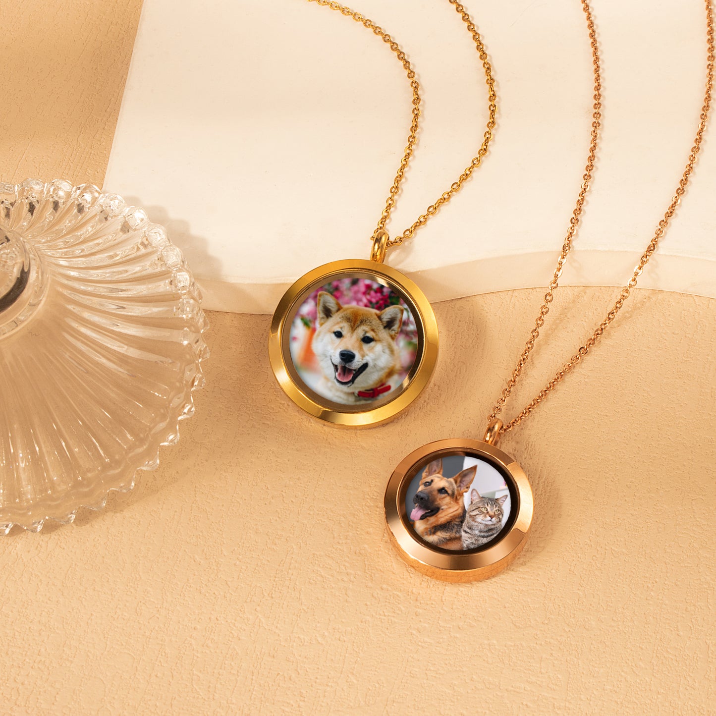 Glass Round Pet Photo Locket Necklace