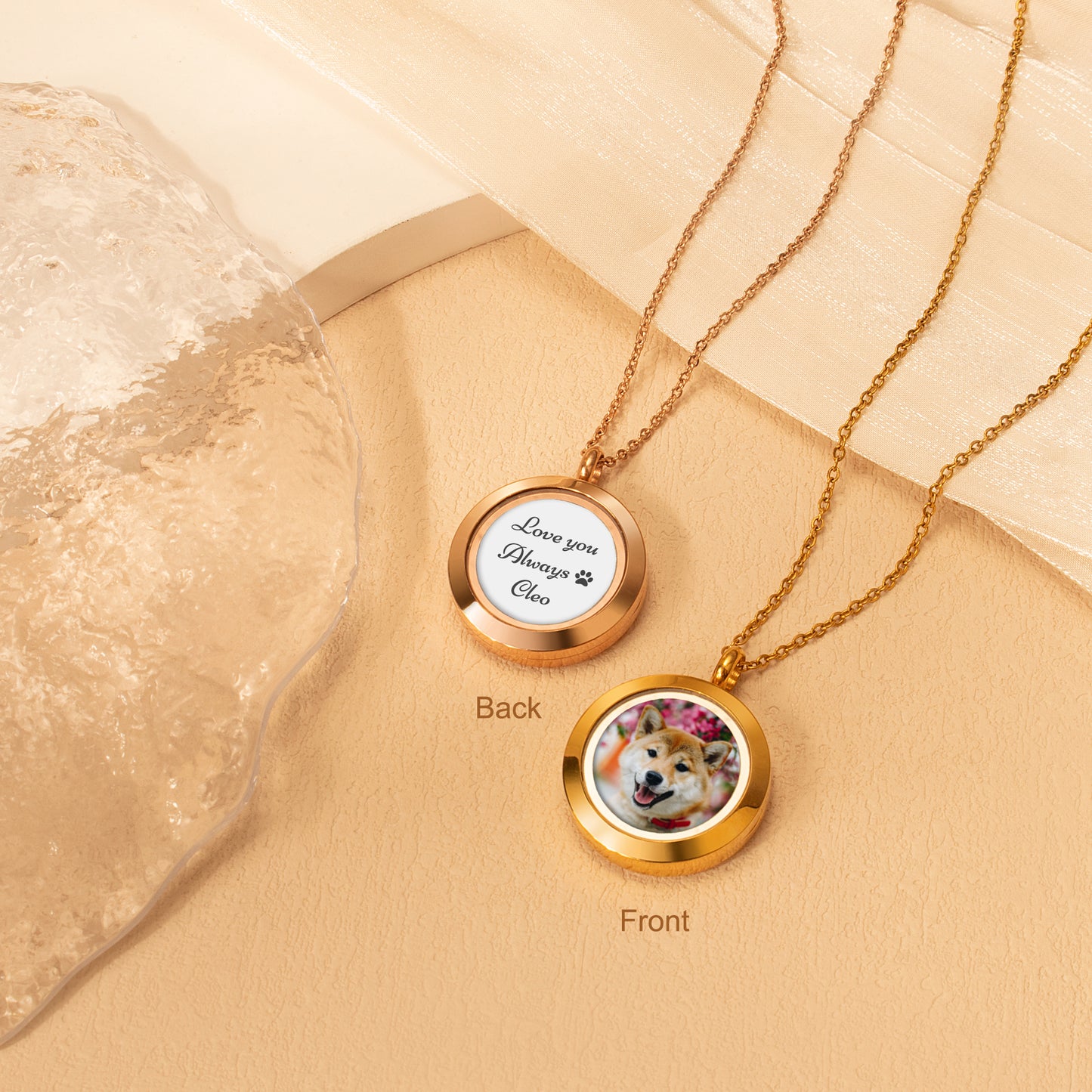 Glass Round Pet Photo Locket Necklace