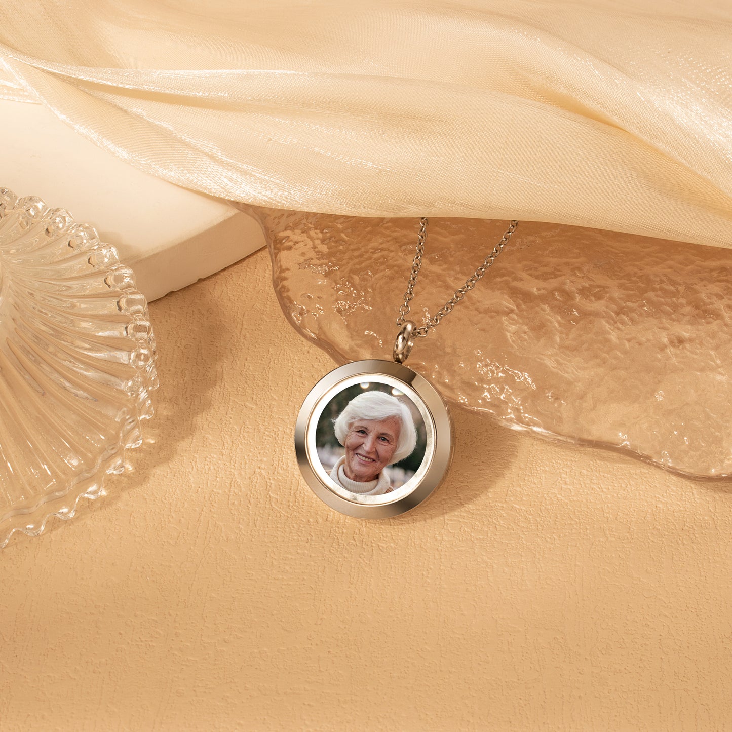 Glass Round Photo Locket Necklace