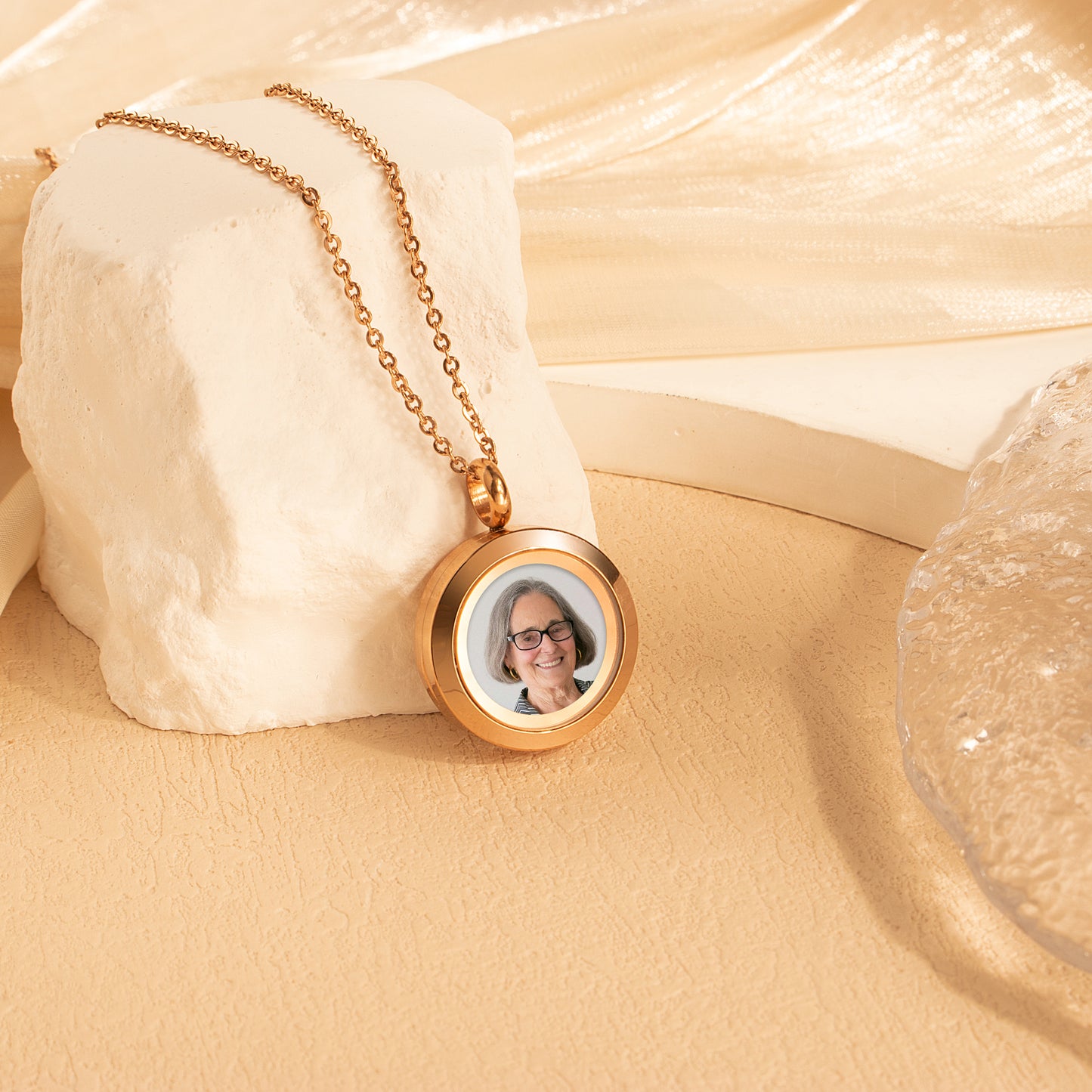 Glass Round Photo Locket Necklace