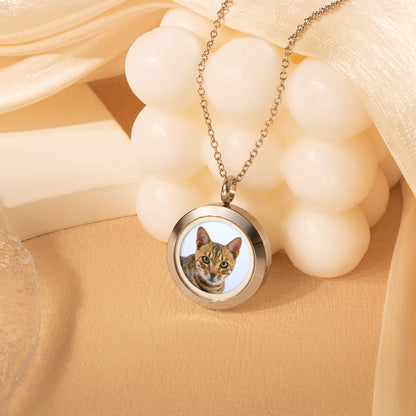 Glass Round Pet Photo Locket Necklace