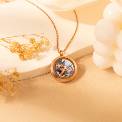 Glass Round Pet Photo Locket Necklace