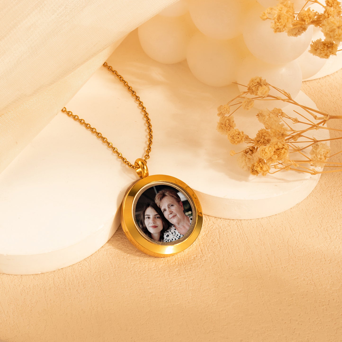 Glass Round Photo Locket Necklace