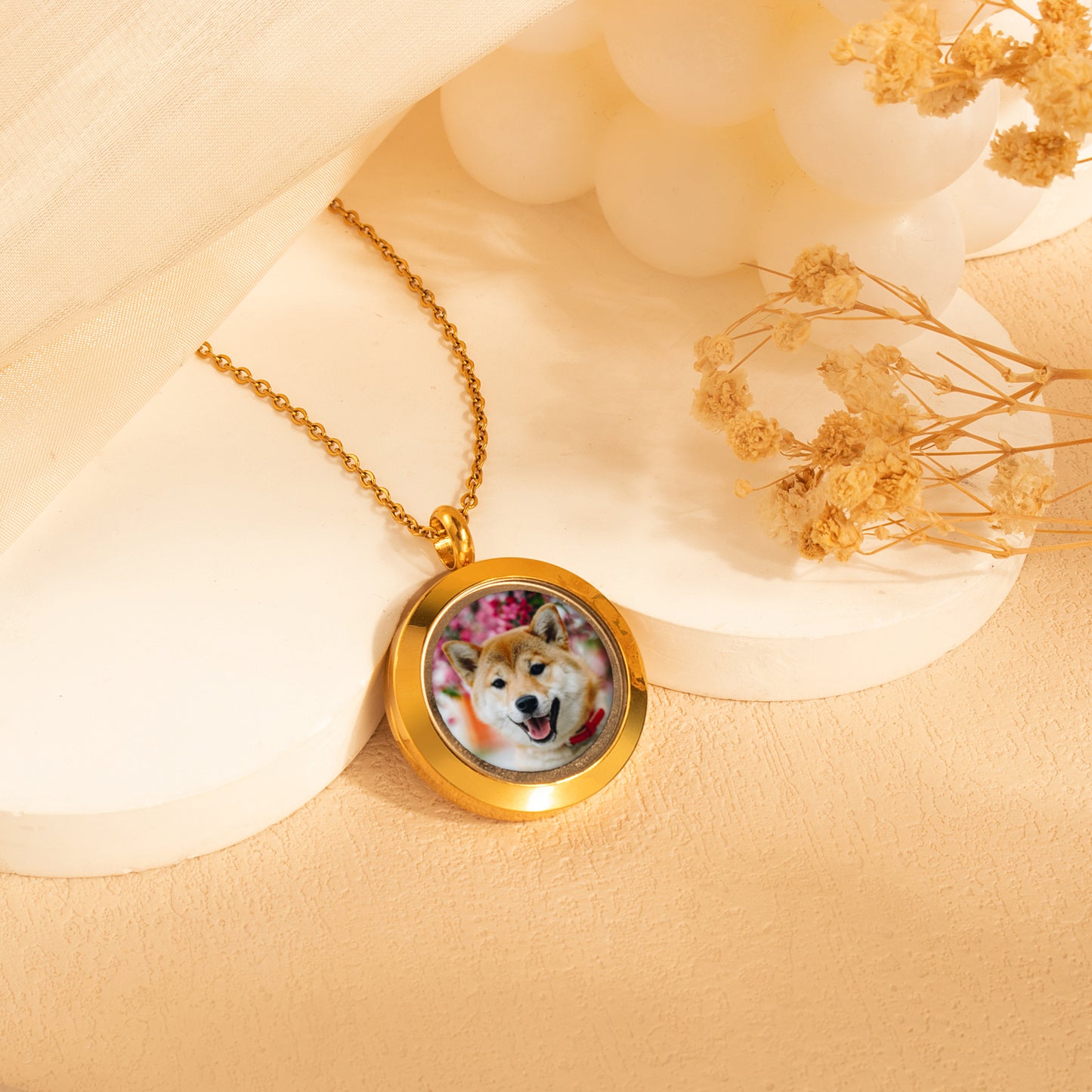 Glass Round Pet Photo Locket Necklace