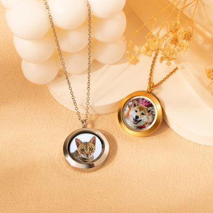 Glass Round Pet Photo Locket Necklace