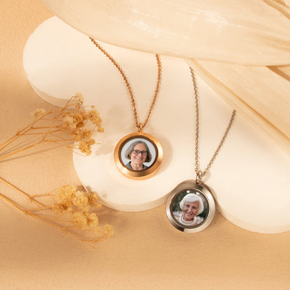 Glass Round Photo Locket Necklace