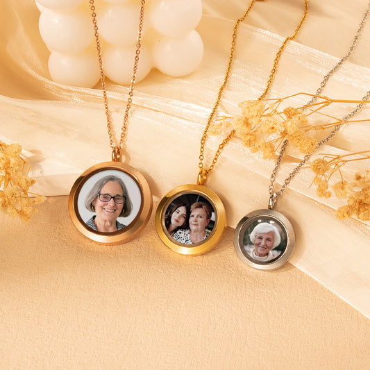 Glass Round Photo Locket Necklace