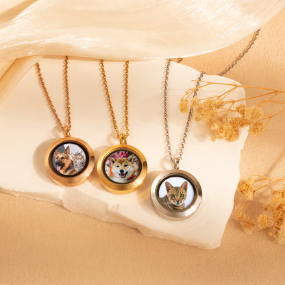Glass Round Pet Photo Locket Necklace