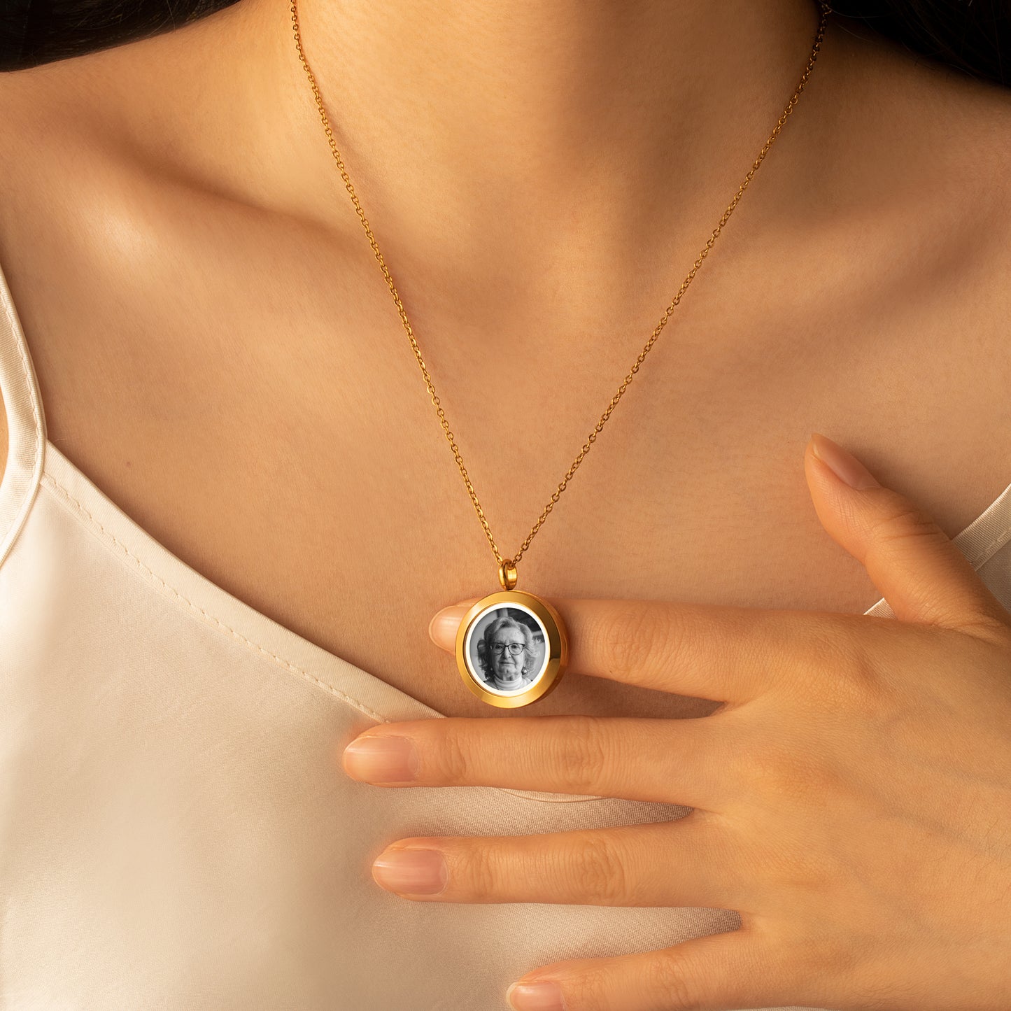 Glass Round Photo Locket Necklace